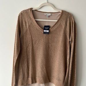 Lucky Brand Tan blouse with Gold Tone Sparkle